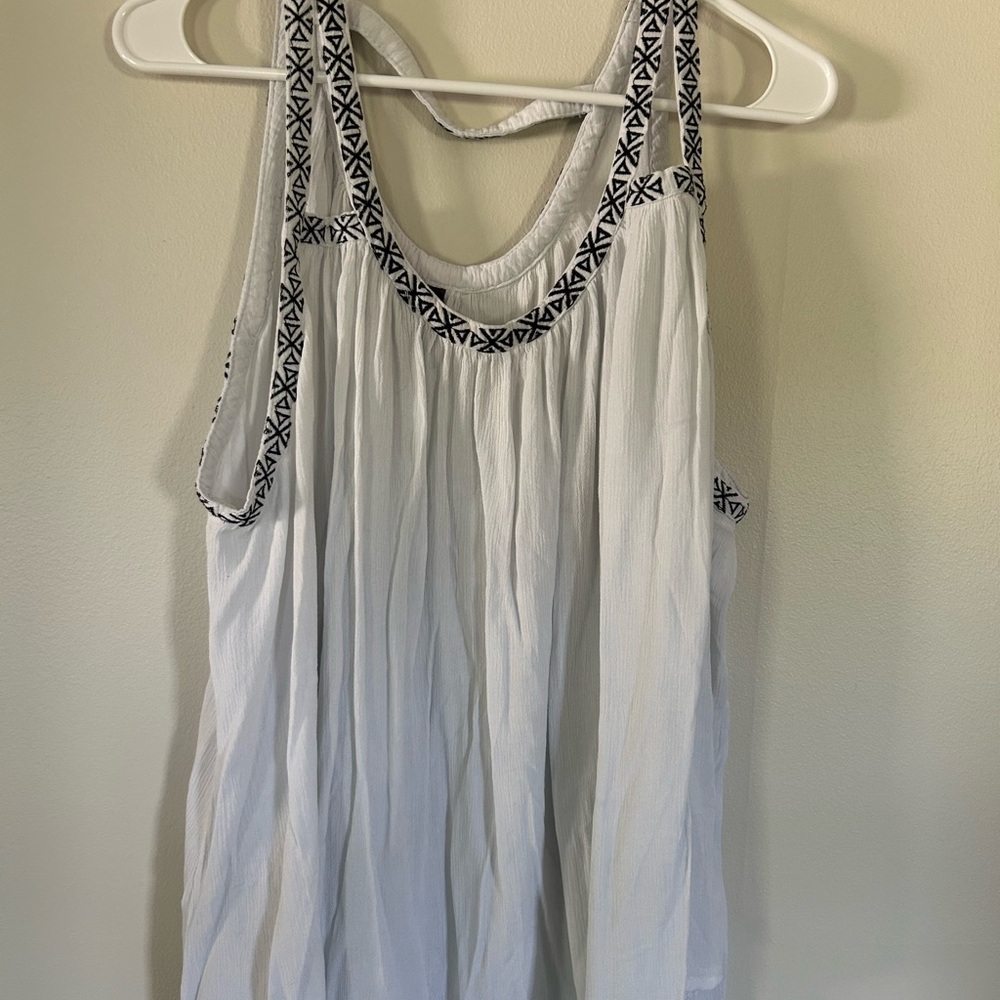 Massini White Tank Top with Black Patterned Trim